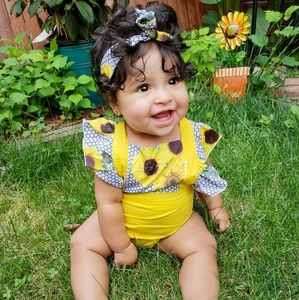 *******SOLD***Sunflower Romper & matching headwrap